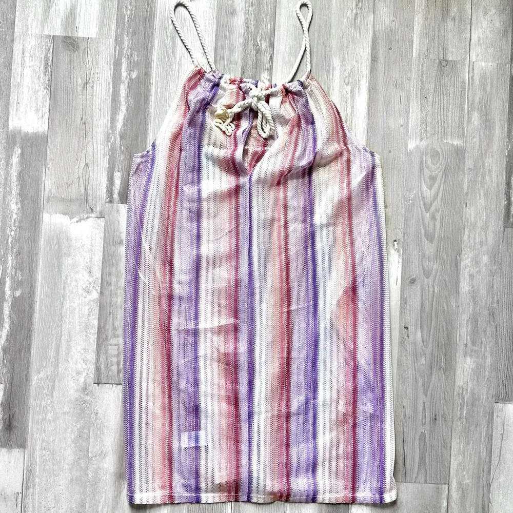 Haute Hippie Boho Pink & Purple Striped Beach Cover Up Dress w/ Pockets | Size M - Picture 12 of 12